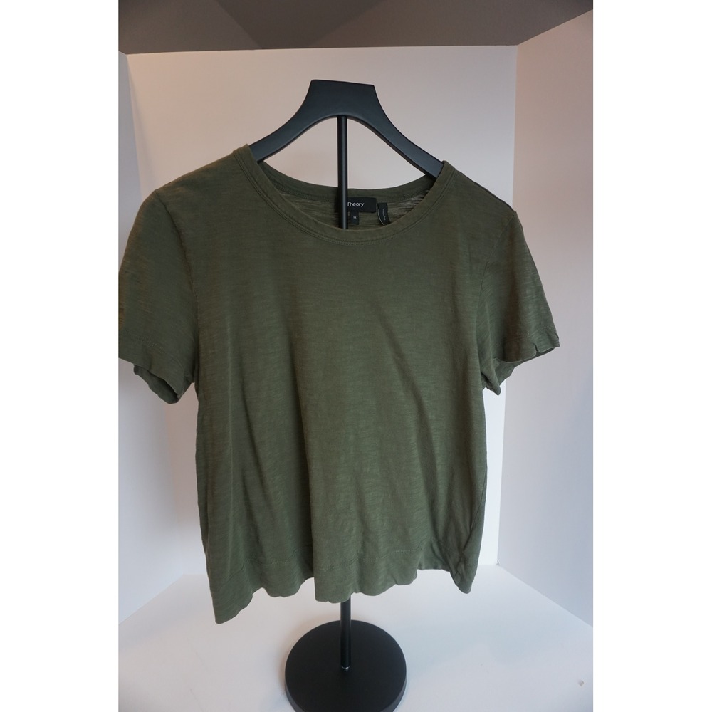 Theory Tilma Sea Slub Olive Green Cotton Crew Neck Tee Shirt M 1034511R